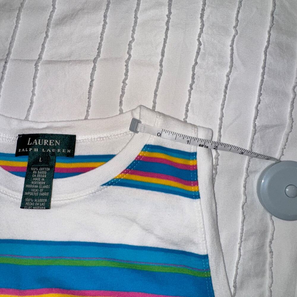 Lauren Ralph Lauren Striped Cotton Tank Top White Multicolor Women's Large Y2K - Picture 8 of 14